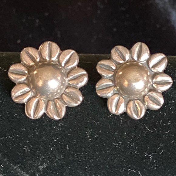 MWS Jewelry - VINTAGE SIGNED MWS 925 STERLING SILVER MEXICO SUNFLOWER STUD EARRINGS